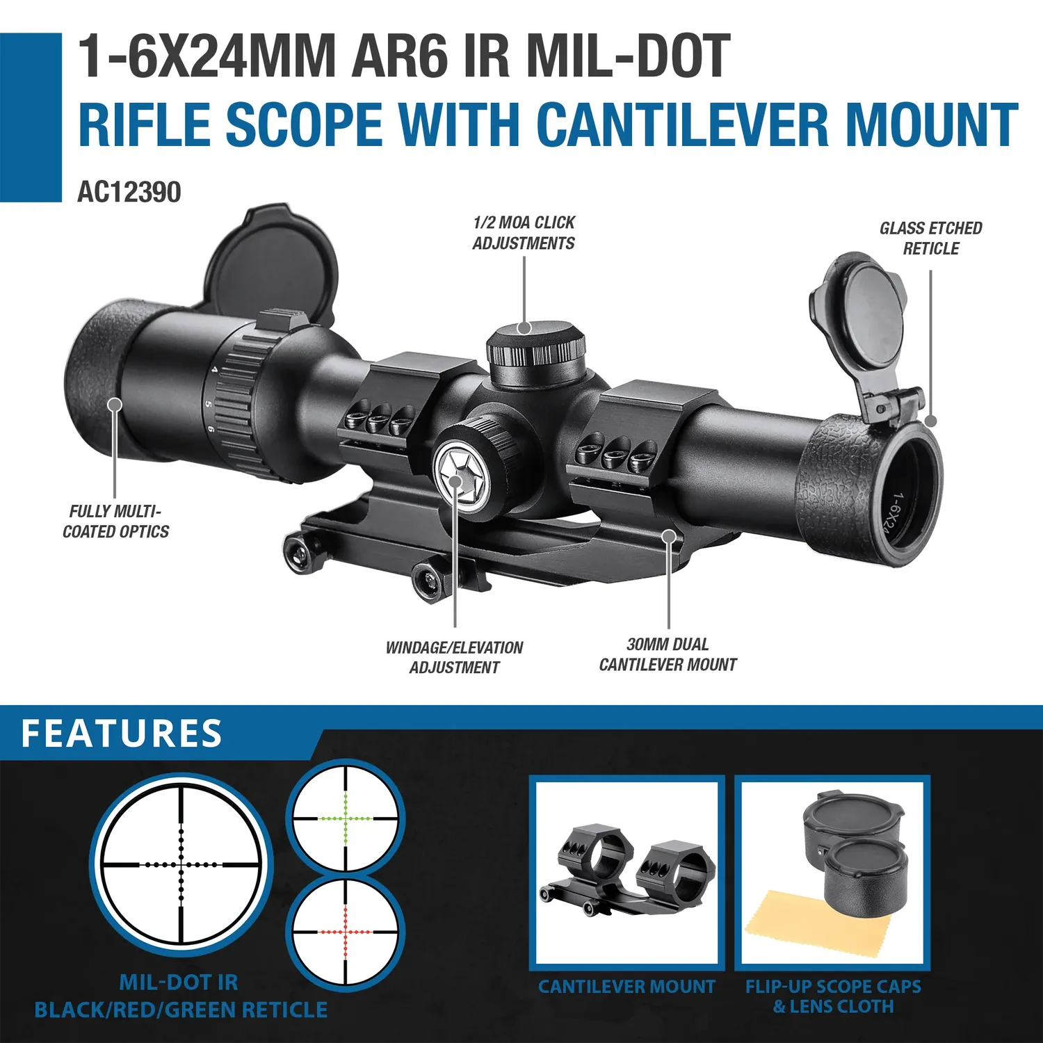 Barska AR6 AC12390 richtkijker 1-6x24 IR Mil-Dot