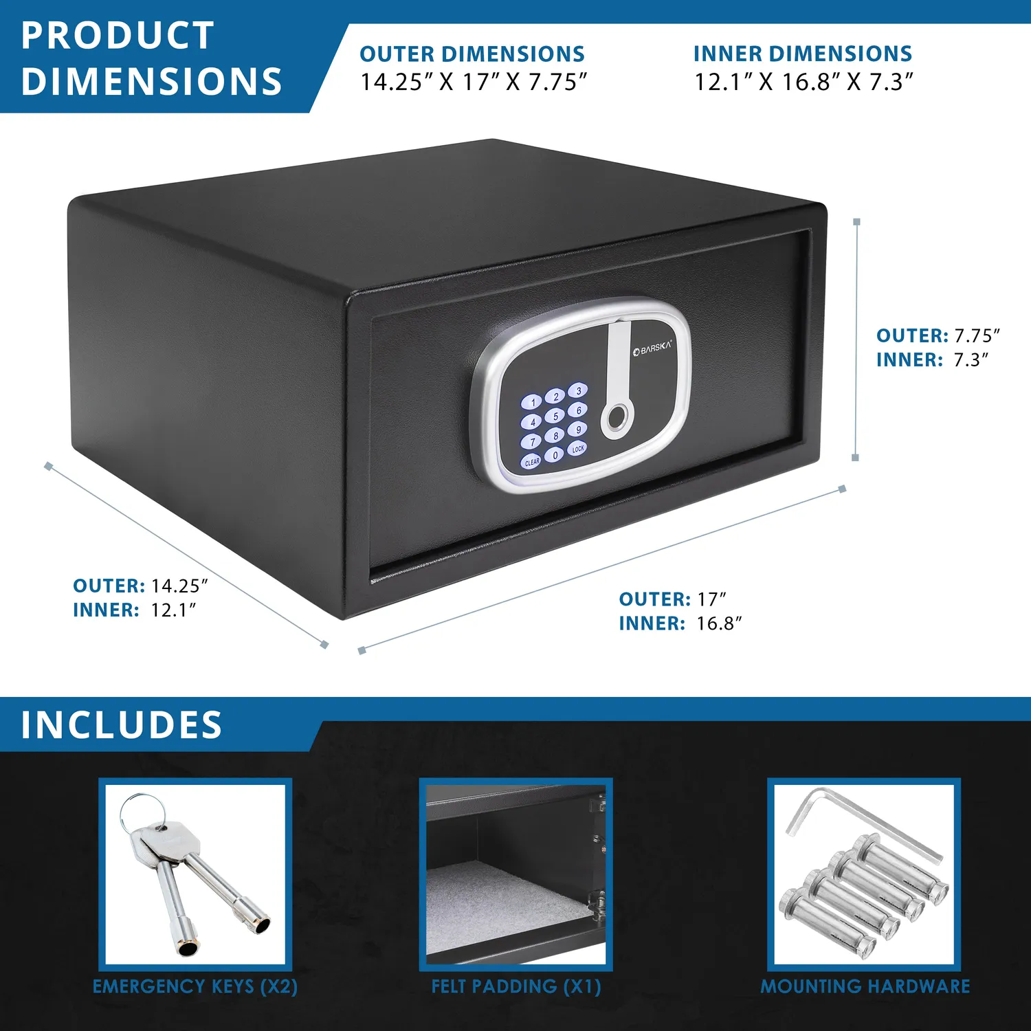 Barska AX13632 kluis biometrisch 0.85 cu ft met LED-licht