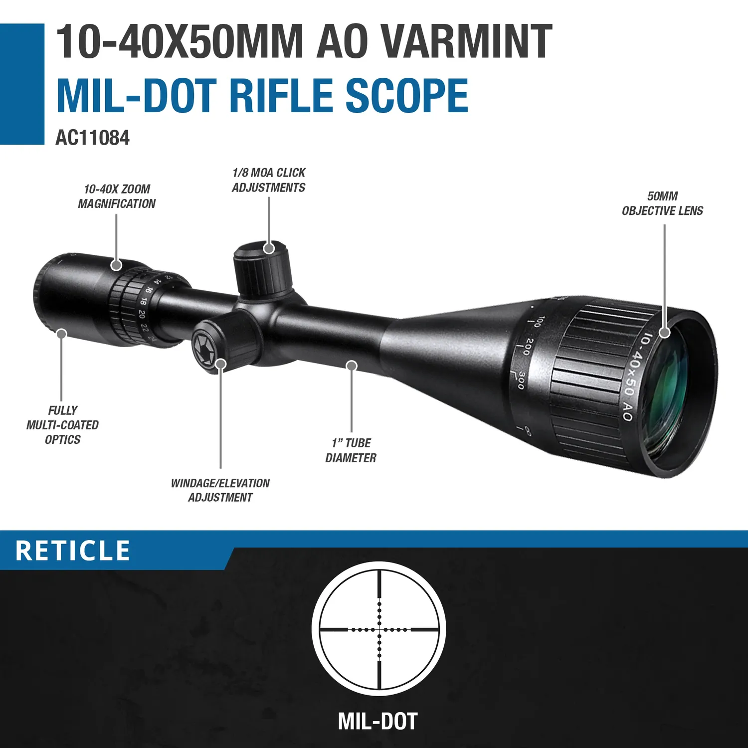 Barska Varmint AC11084 richtkijker 10-40x50 Mil-Dot