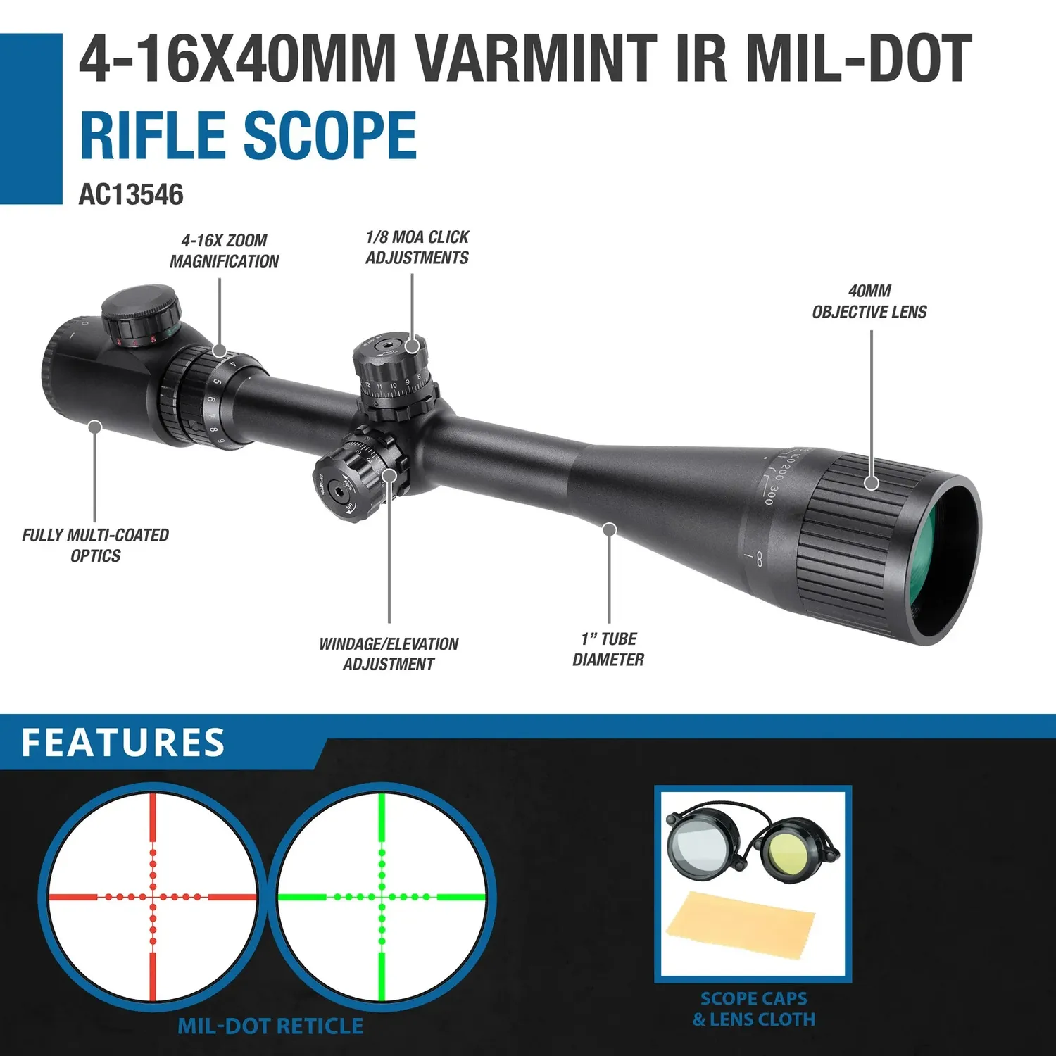 Barska Varmint 4-16x40 AC13546 richtkijker IR Mil-Dot