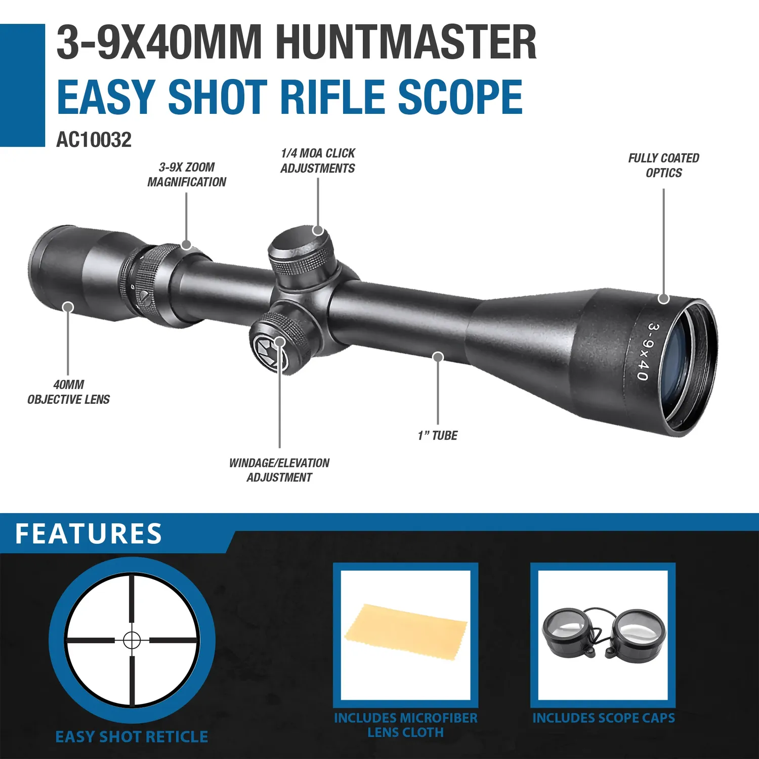 Barska Huntmaster AC10032 geweerkijker 3-9x40 Easy Shot