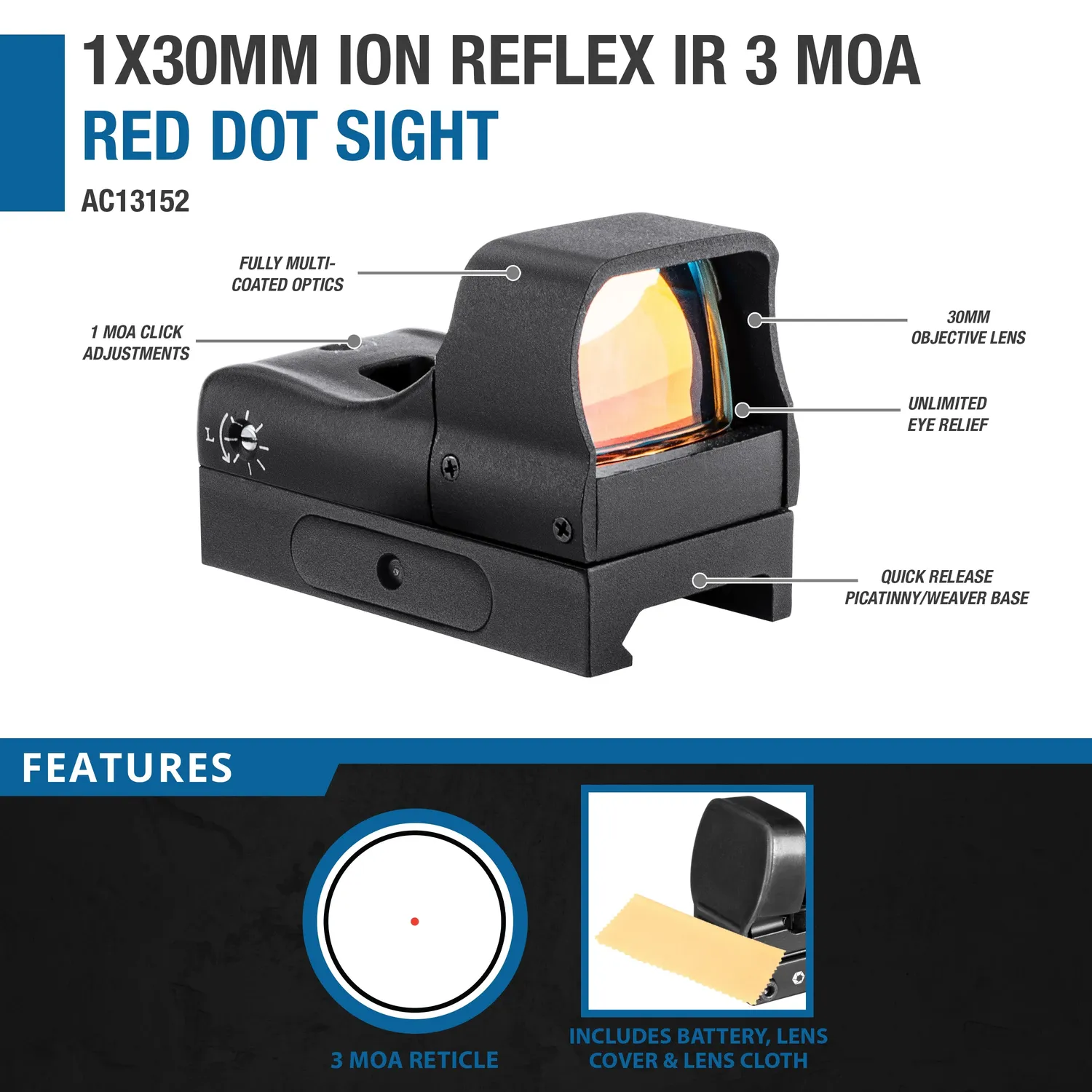 Barska ION AC13152 red dot 1x30mm 3 MOA