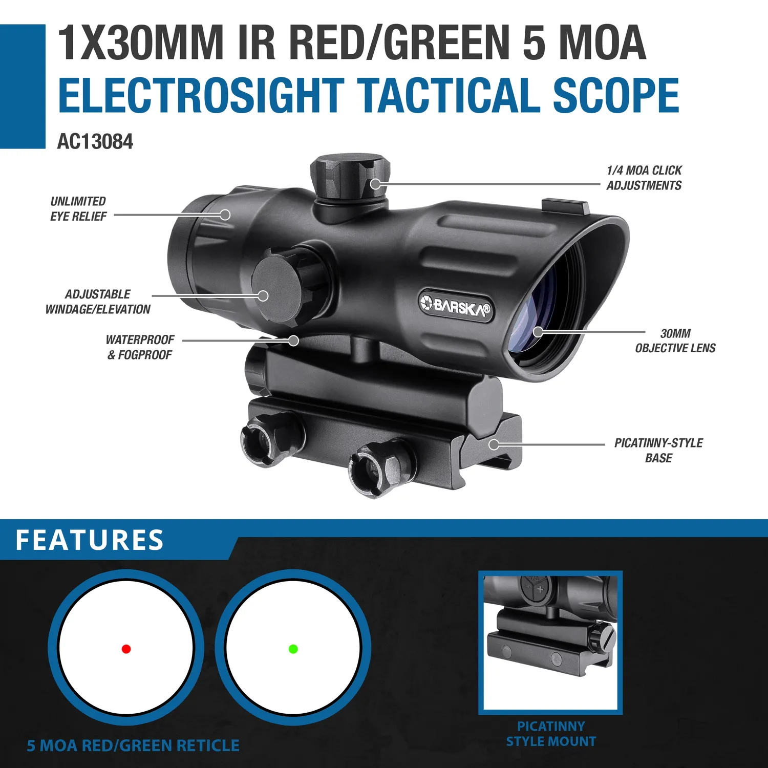 Barska Electro Sight 1x30 AC13084 red dot rood-groen