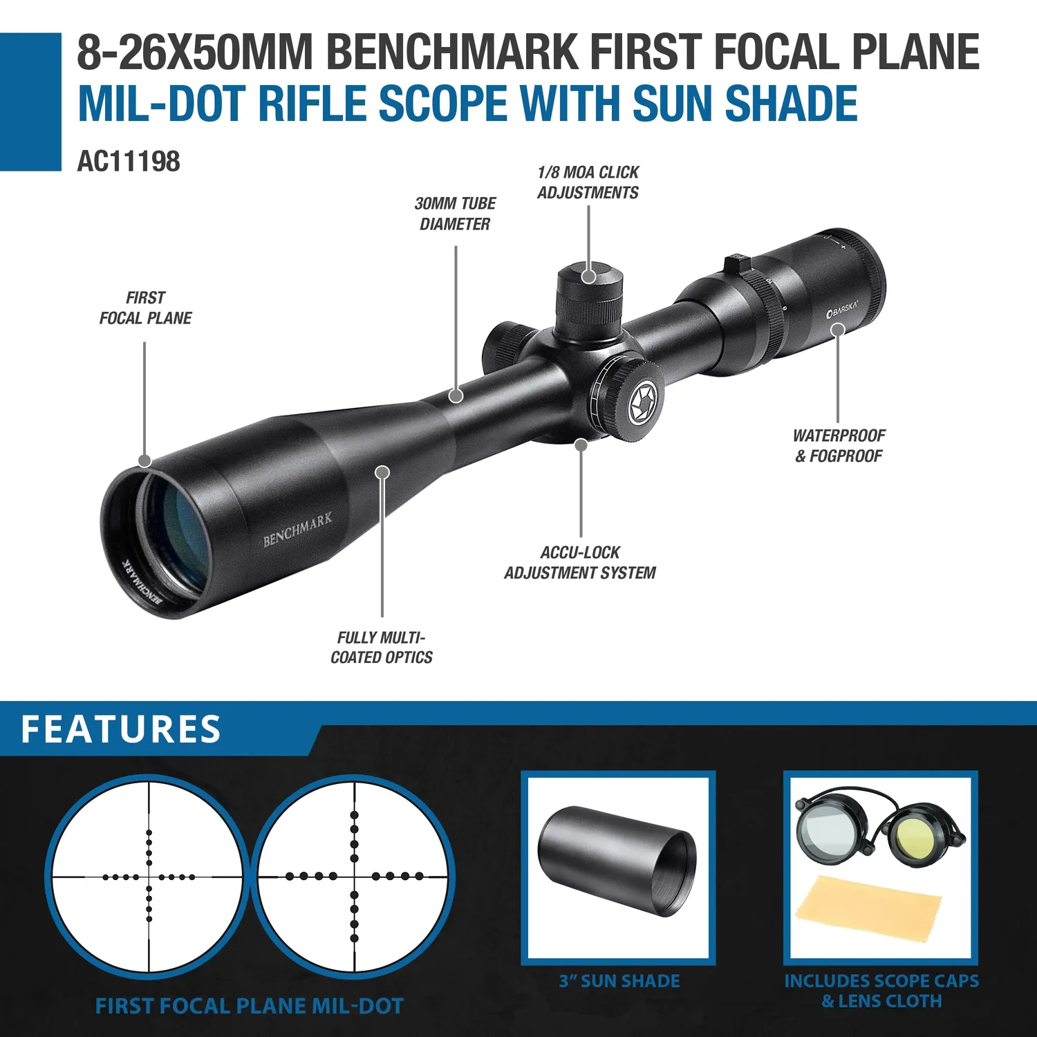Barska Benchmark AC11198 richtkijker 8-26x50 FFP Mil-Dot
