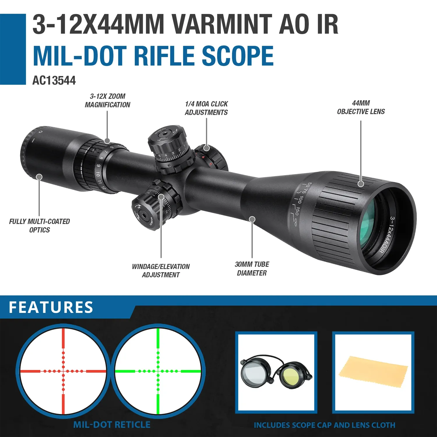Barska Varmint AC13544 richtkijker 3-12x44 verlicht
