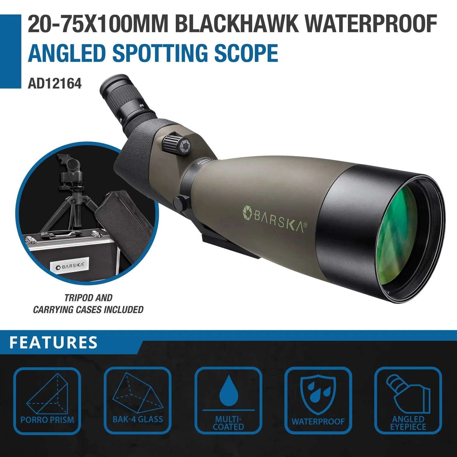 Barska Blackhawk AD12164 spotting scope 25-75x100