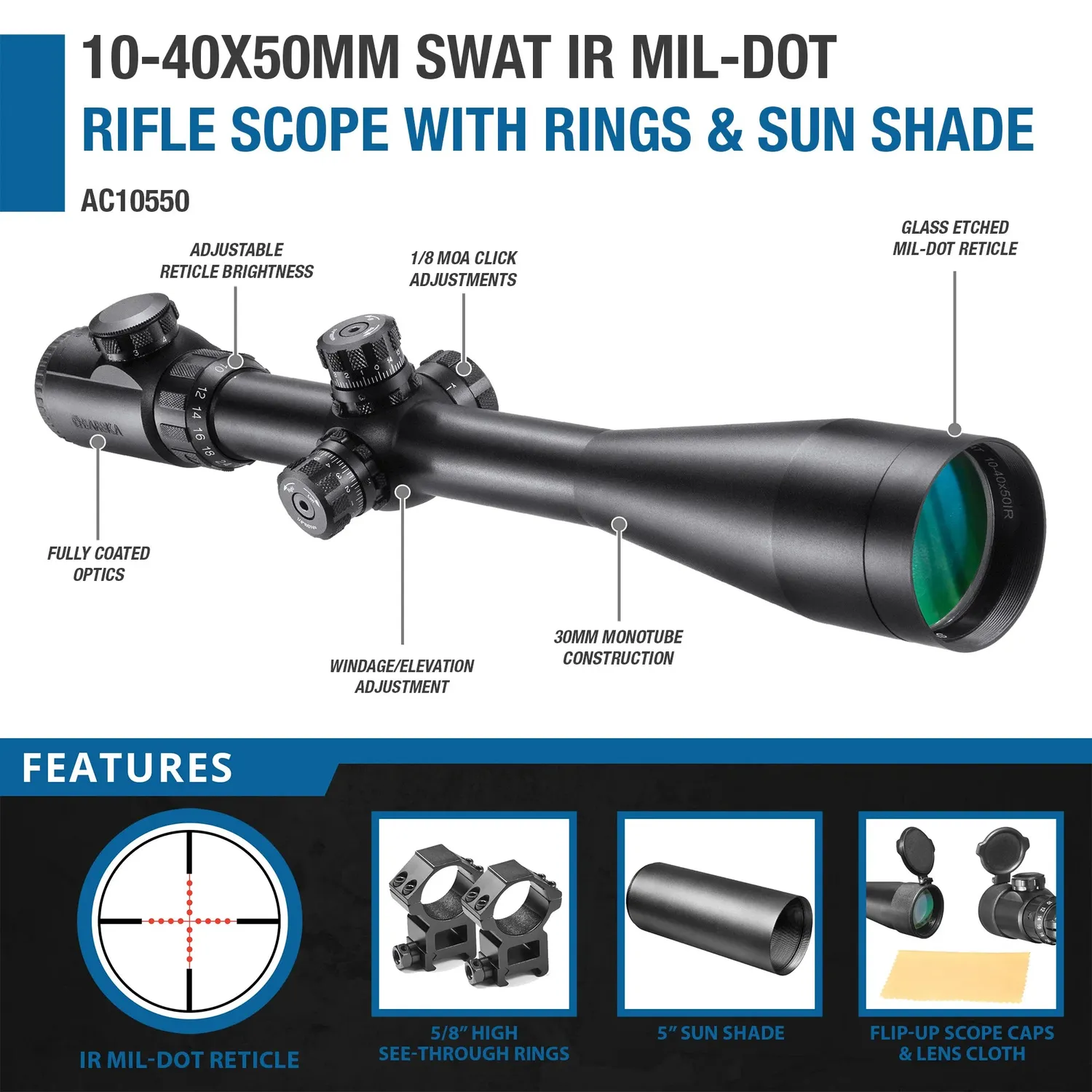 Barska SWAT AC10550 richtkijker 10-40x50 verlicht