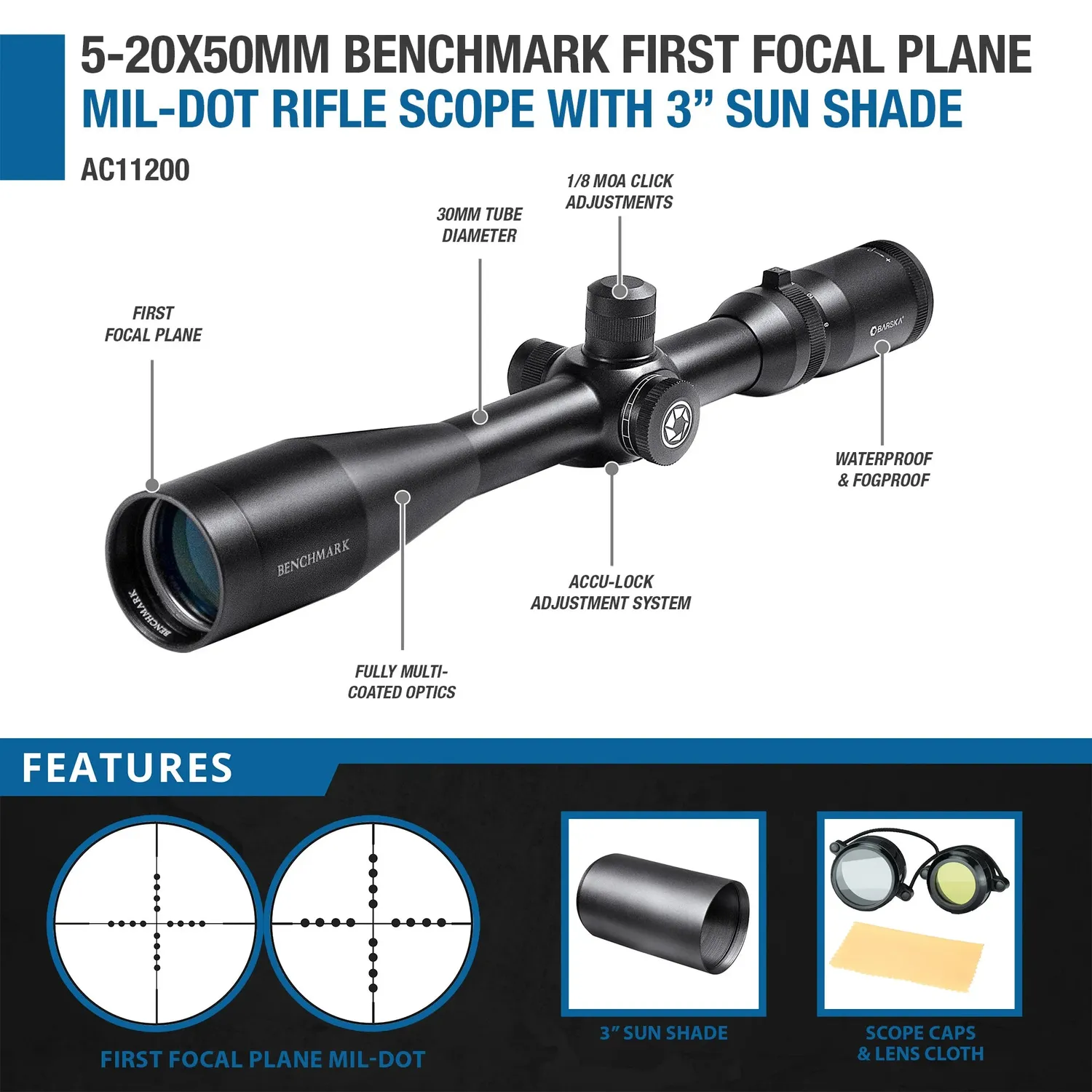 Barska Benchmark AC11200 richtkijker 5-20x50 FFP Mil-Dot