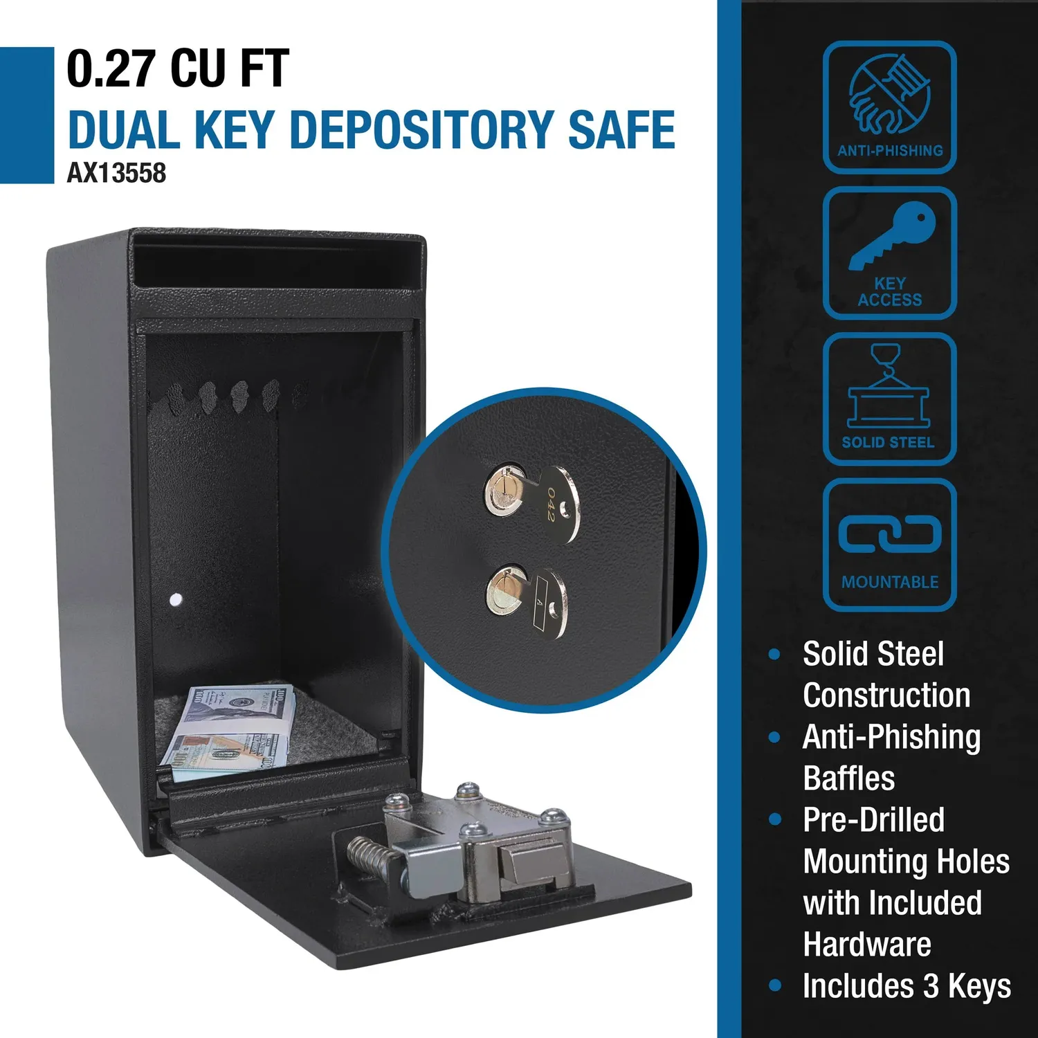 Barska AX13558 afroomkluis Dual Key inwerpsleuf staal