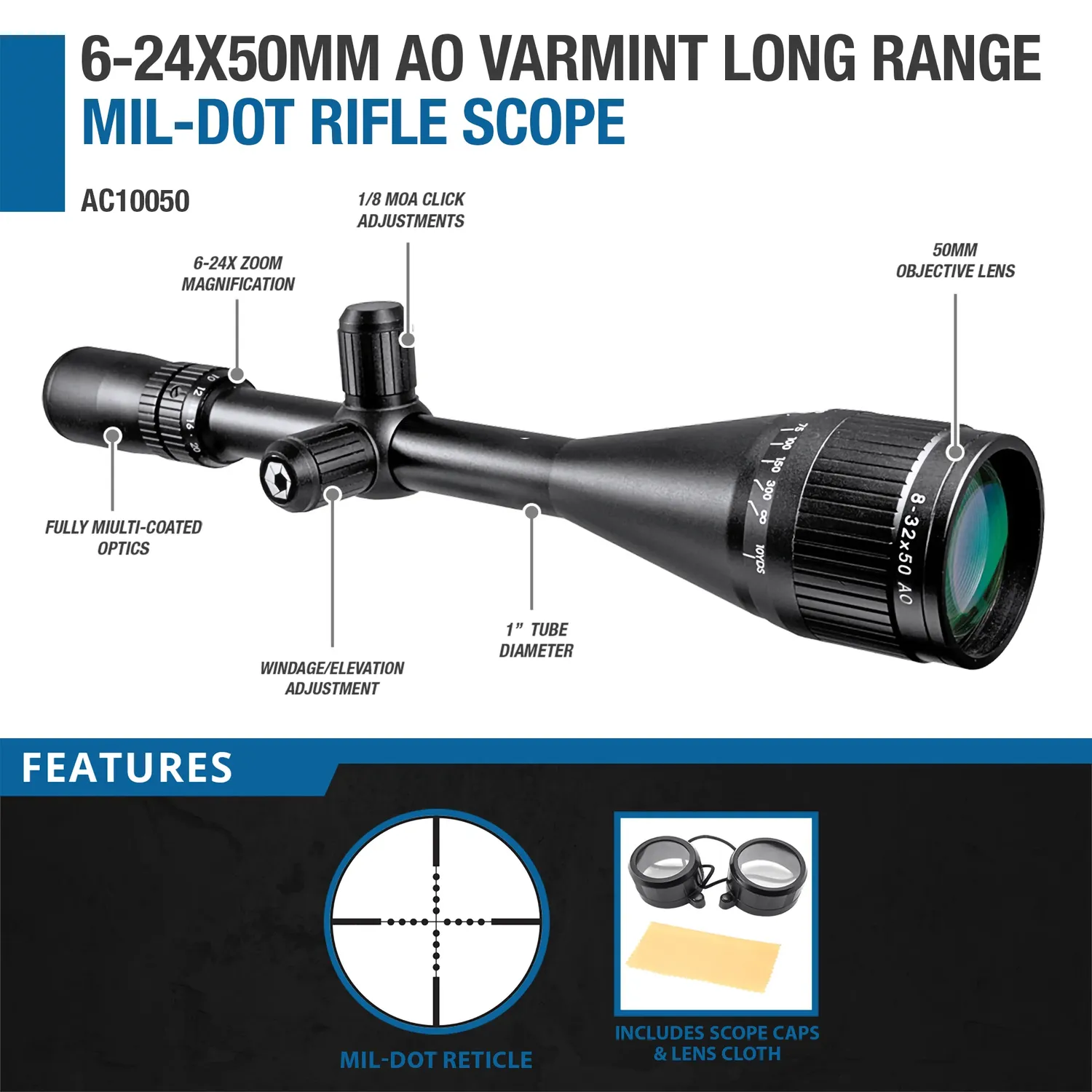 Barska Varmint AC10050 richtkijker 6-24x50 AO mil-dot