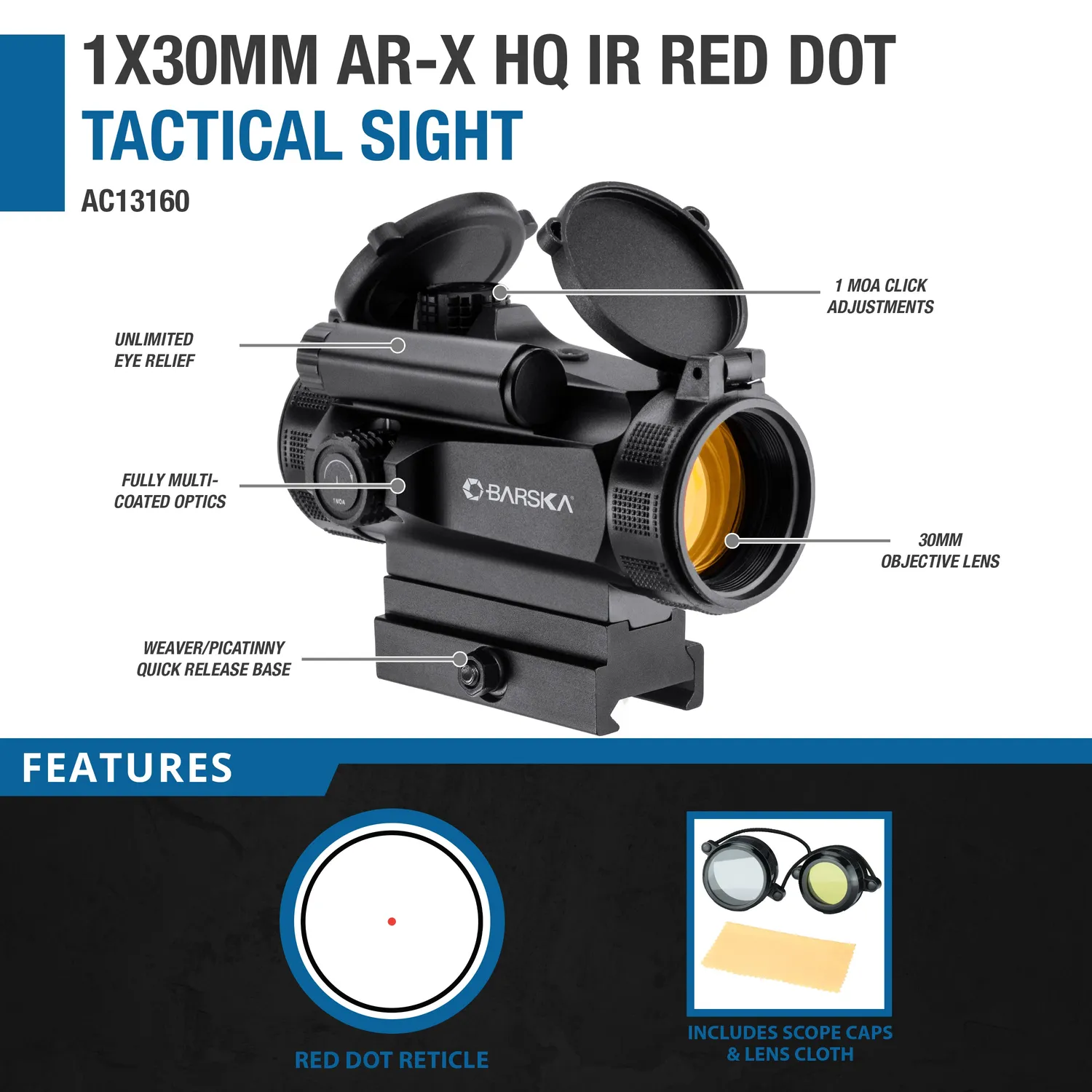 Barska AR-X AC13160 red dot 1x30 met quick-release