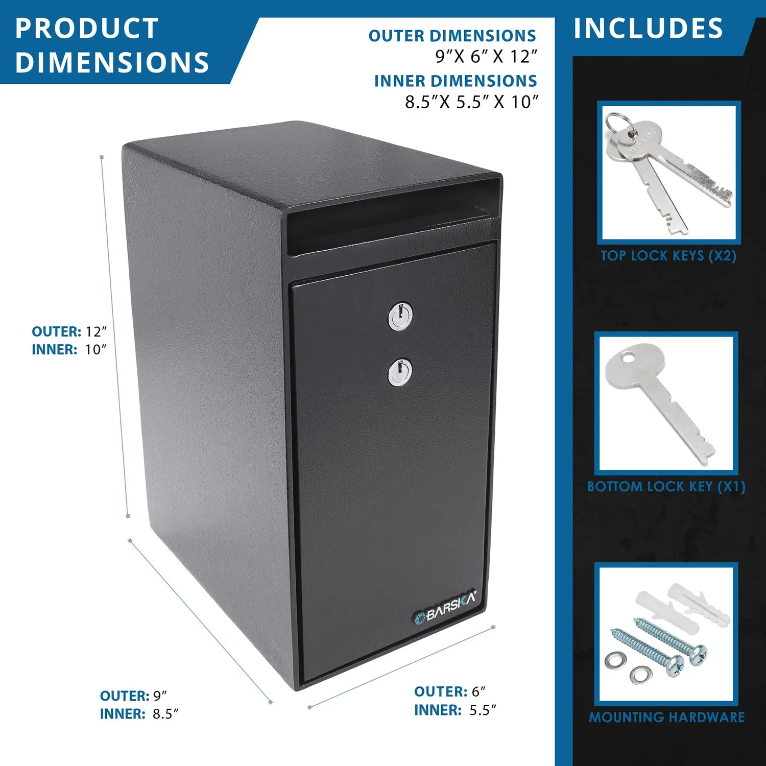 Barska AX13558 afroomkluis Dual Key inwerpsleuf staal