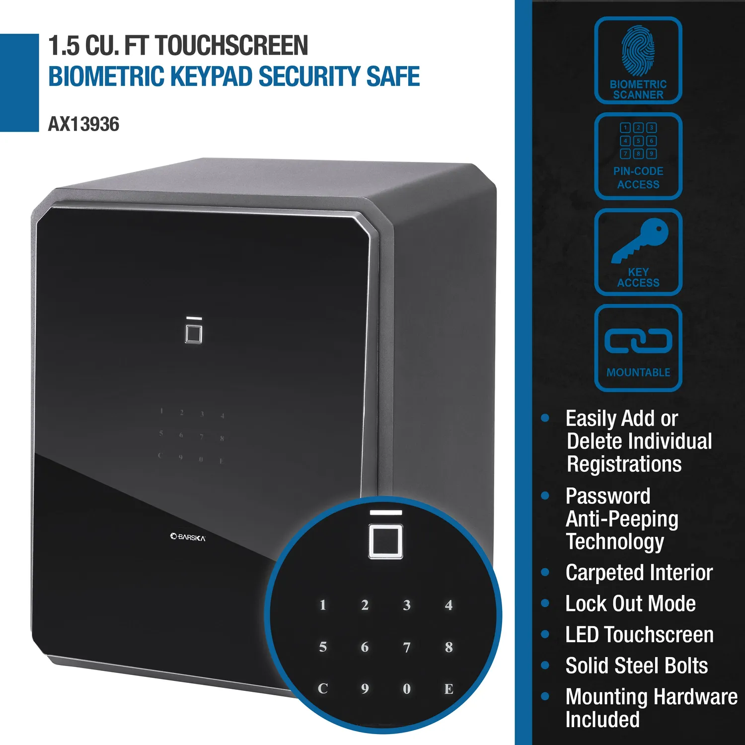 Barska AX13936 Vingerafdrukkluis 1,5 Touchscreen