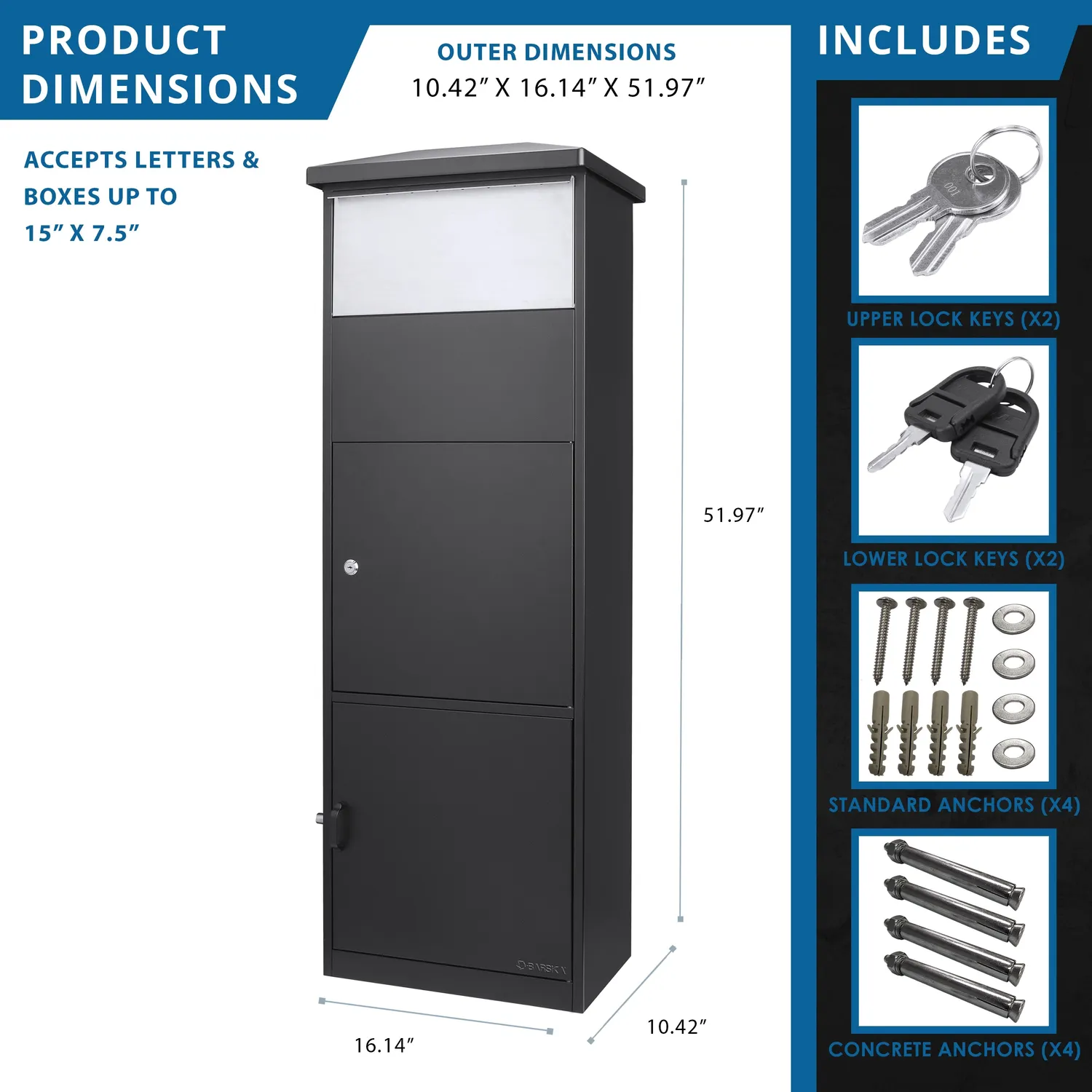 Barska MPB-600 pakketbox zwart staal met dubbel vak