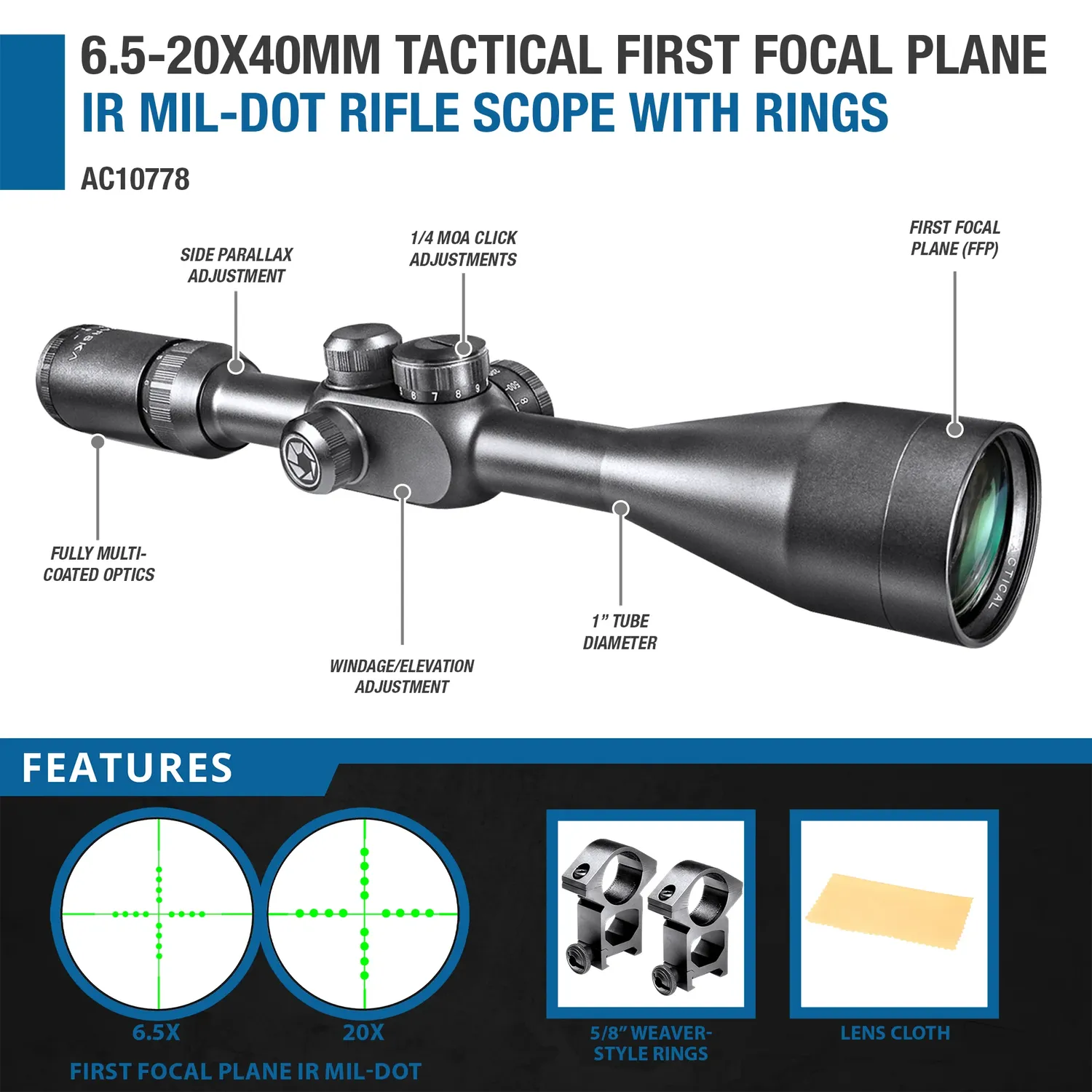 Barska AC10778 6.5-20x40 richtkijker FFP mil-dot