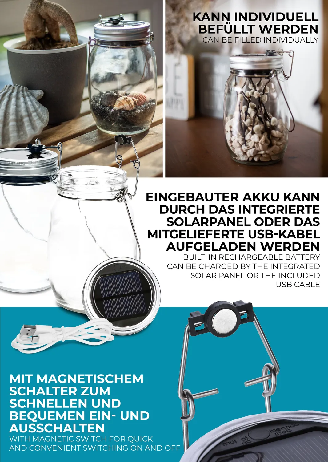 Maginon LED solar glas tuinlamp op zonne-energie