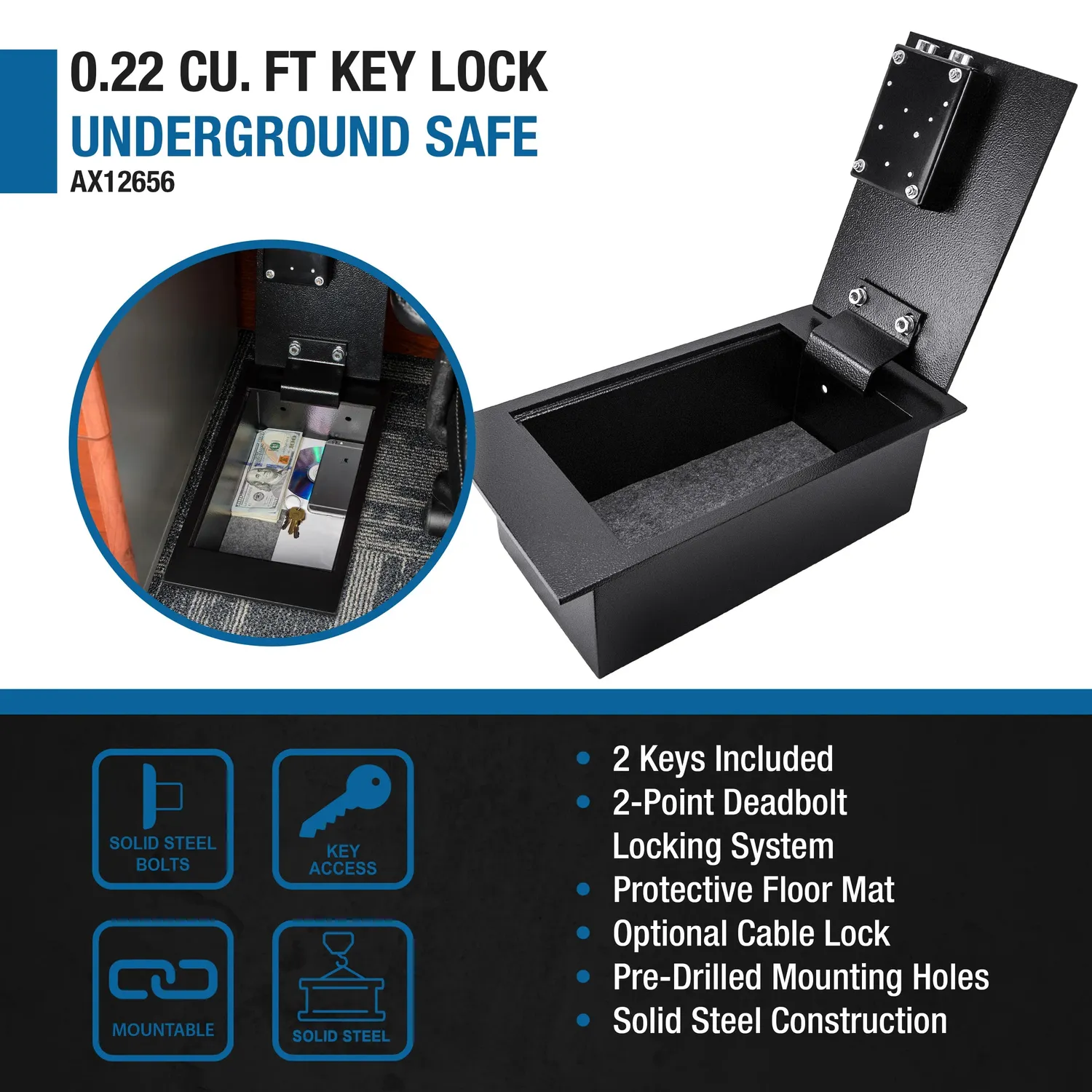 Barska AX12656 vloerkluis 0.22 cu ft sleutelslot