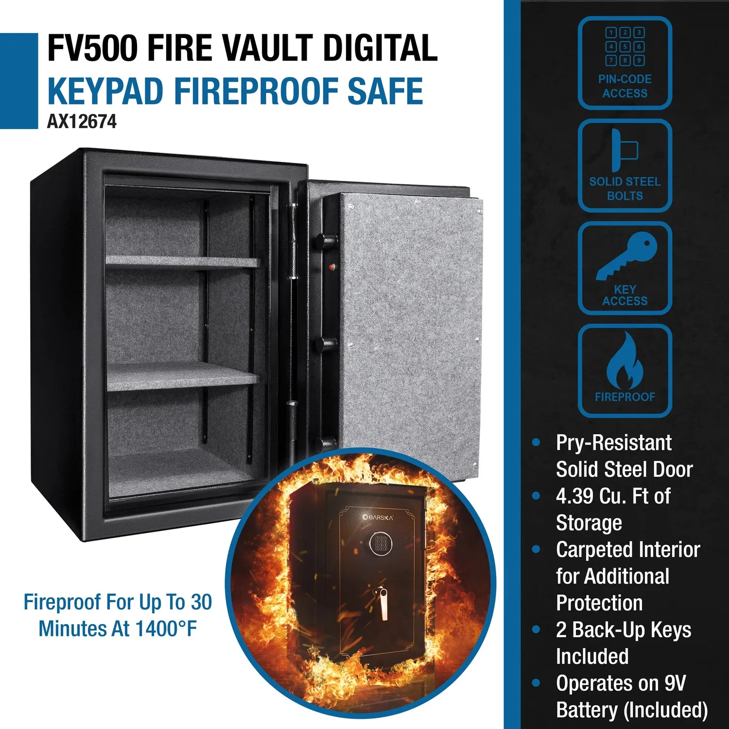 Barska FireVault FV500 brandkluis met code groot brandwerend