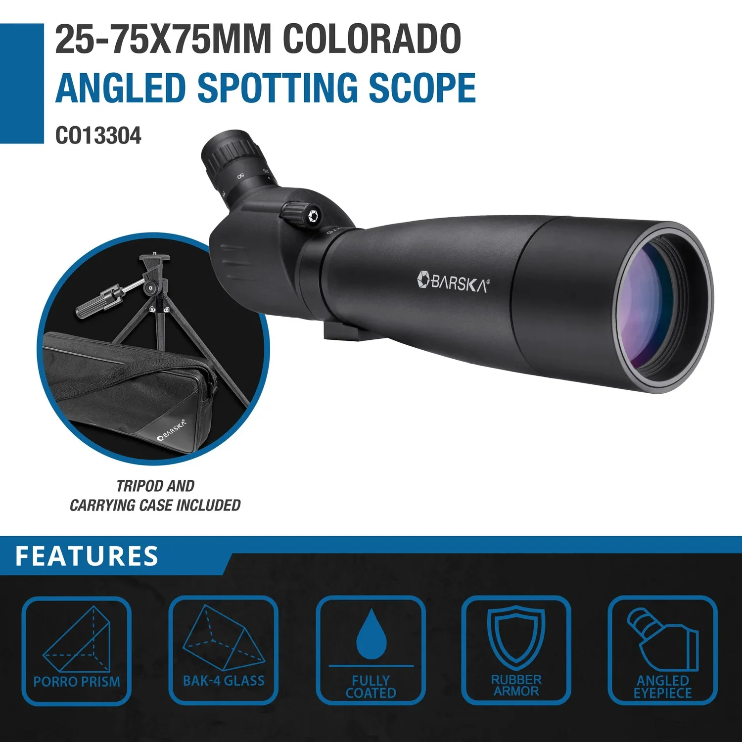 Barska Colorado 25-75x75 CO13304 spotting scope gehoekt zwart