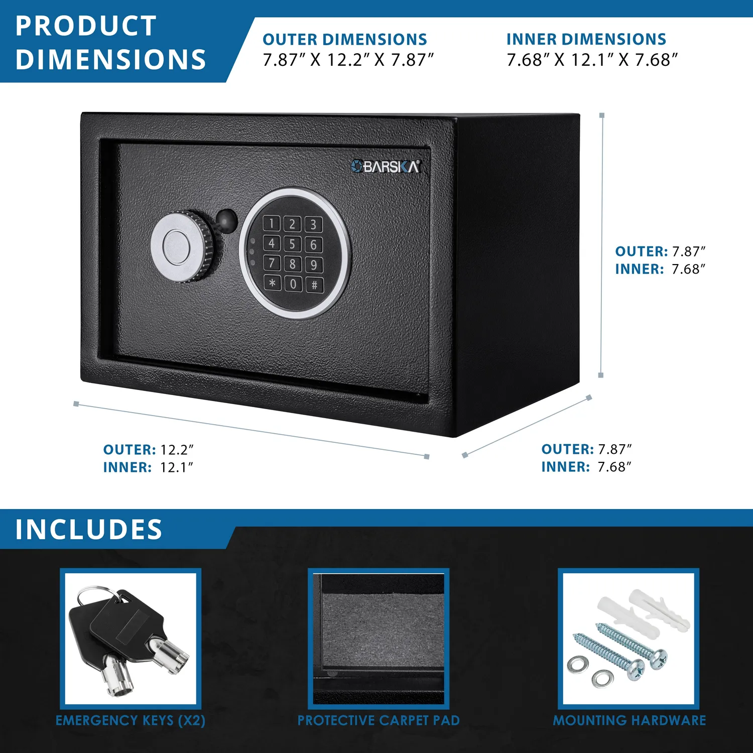 Barska AX13946 kluis digitaal 0.41 cu ft staal