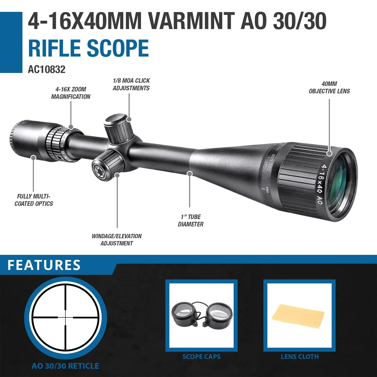Barska Varmint 4-16x40 AO 30/30 richtkijker verstelbaar objectief