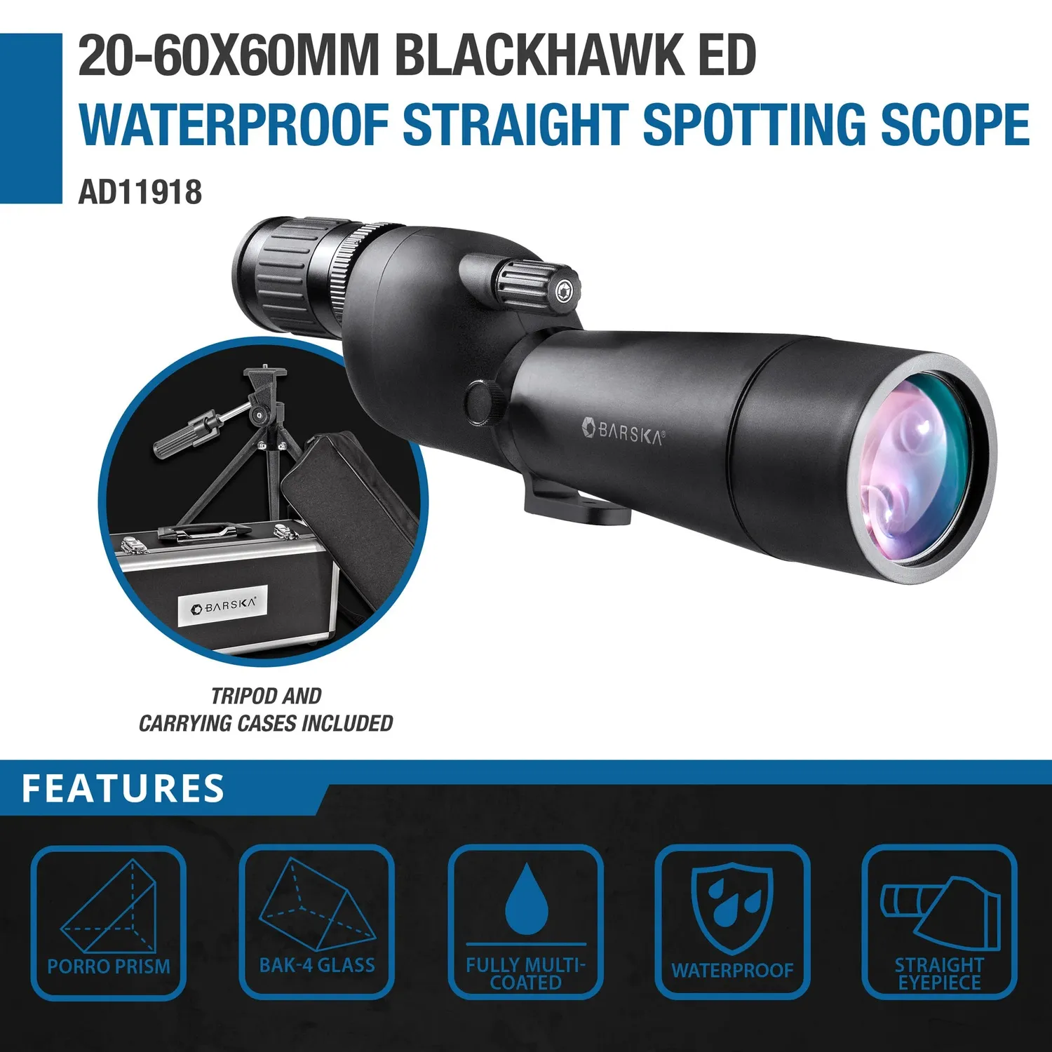 Barska Blackhawk AD11918 spotting scope 20-60x60 ED recht
