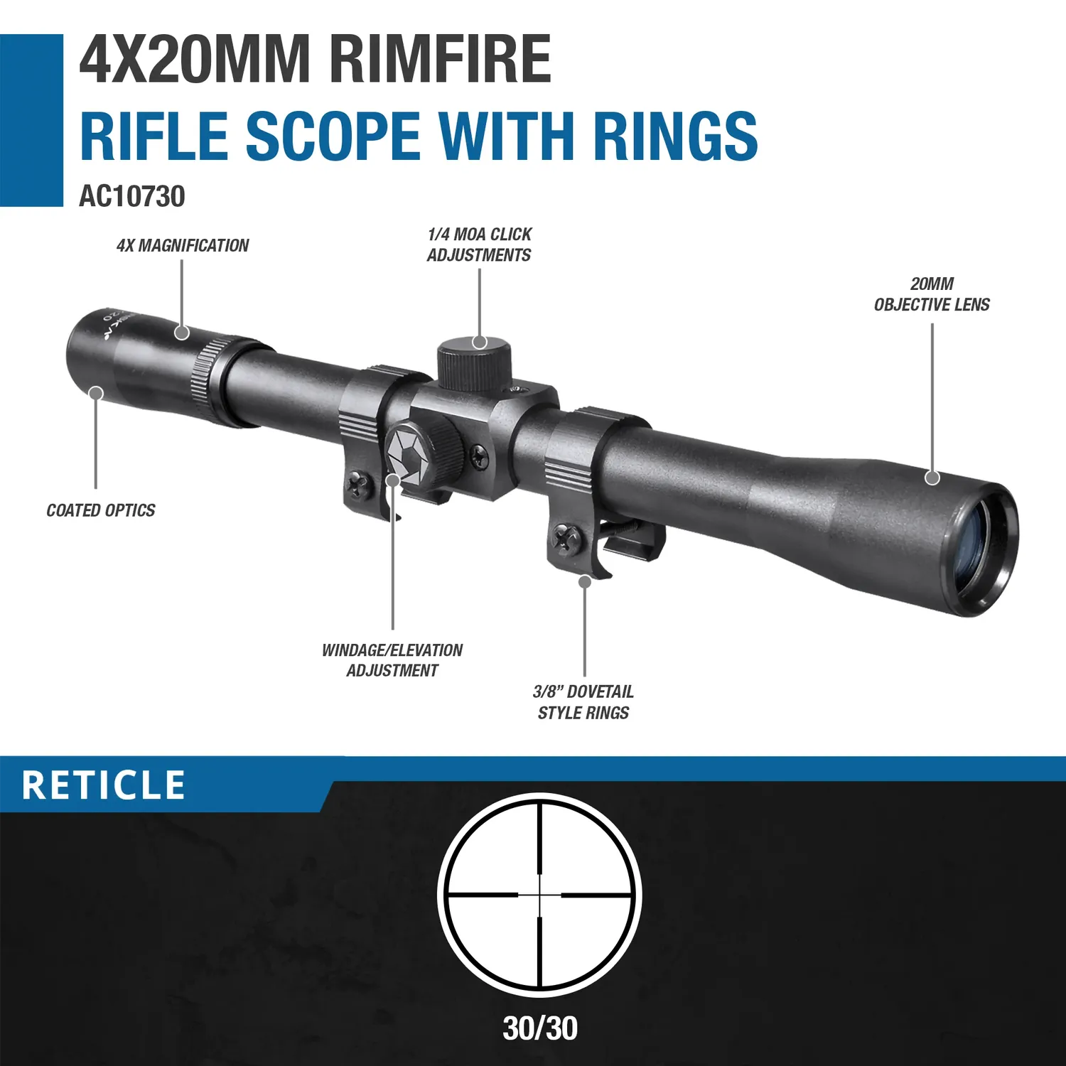 Barska AC10730 richtkijker 4x20 Rimfire met ringen