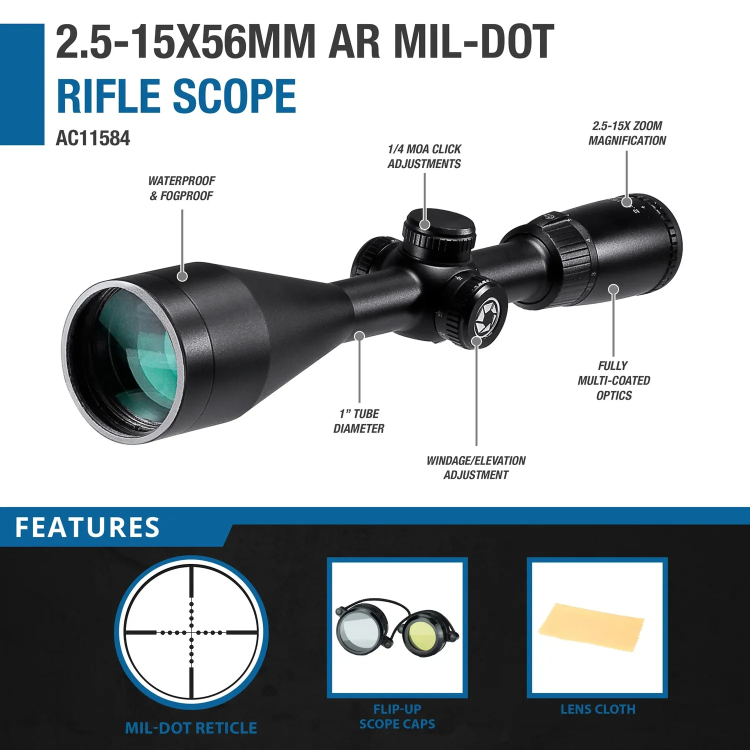 Barska AR6 AC11584 2.5-15x56 richtkijker mil-dot