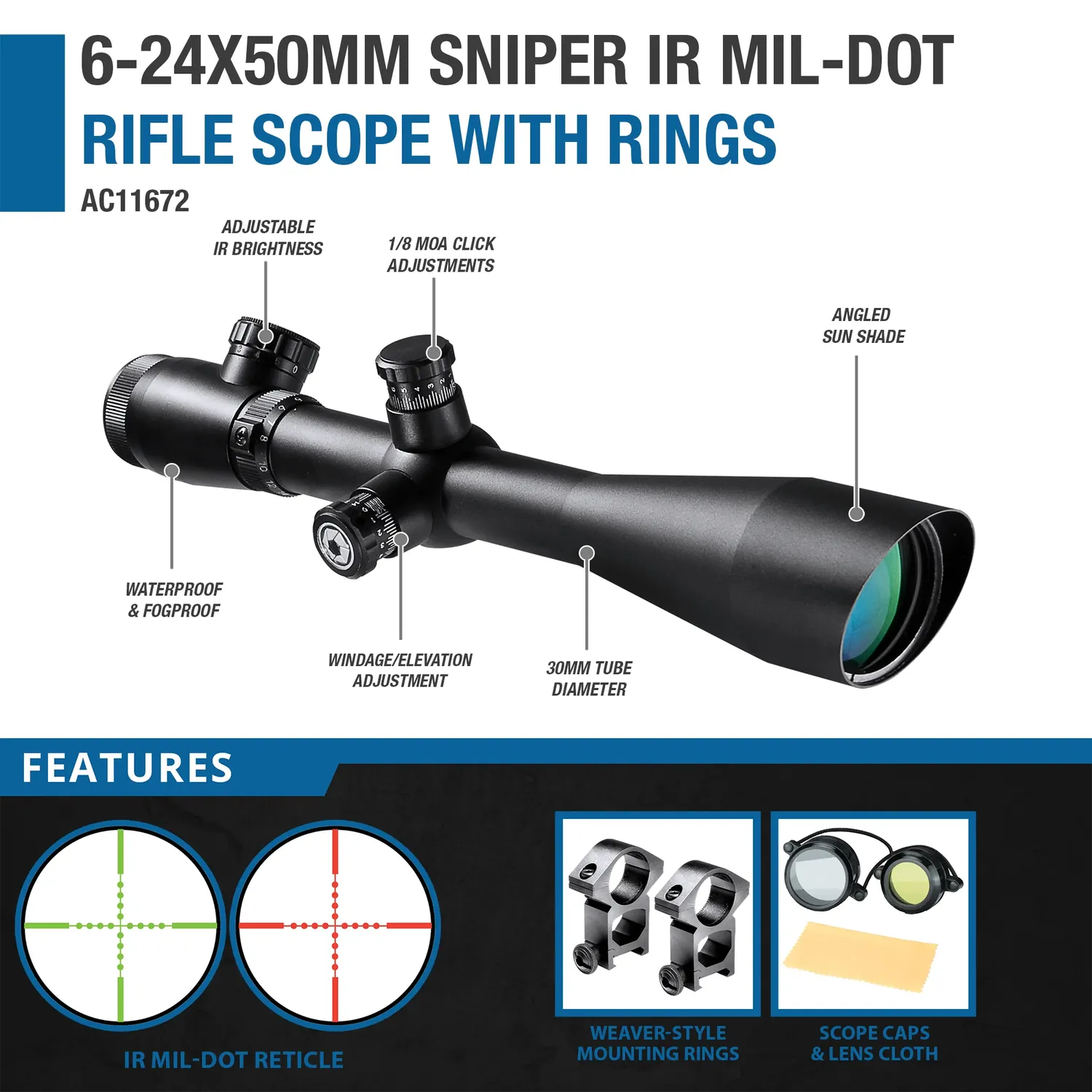 Barska Sniper AC11672 richtkijker 6-24x50 verlicht mil-dot