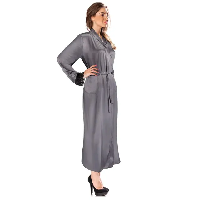 Aus Vio Charmeuse BM12572 satijnen badjas grijs S/M