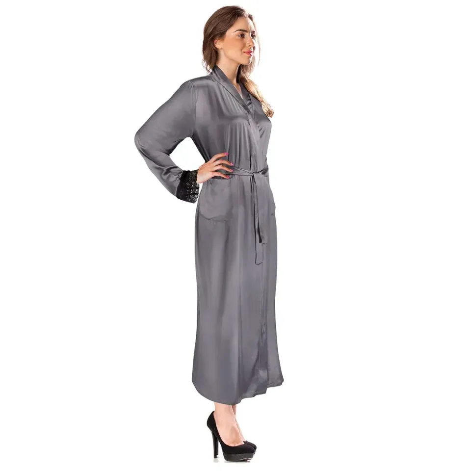 Aus Vio Charmeuse BM12572 satijnen badjas grijs S/M