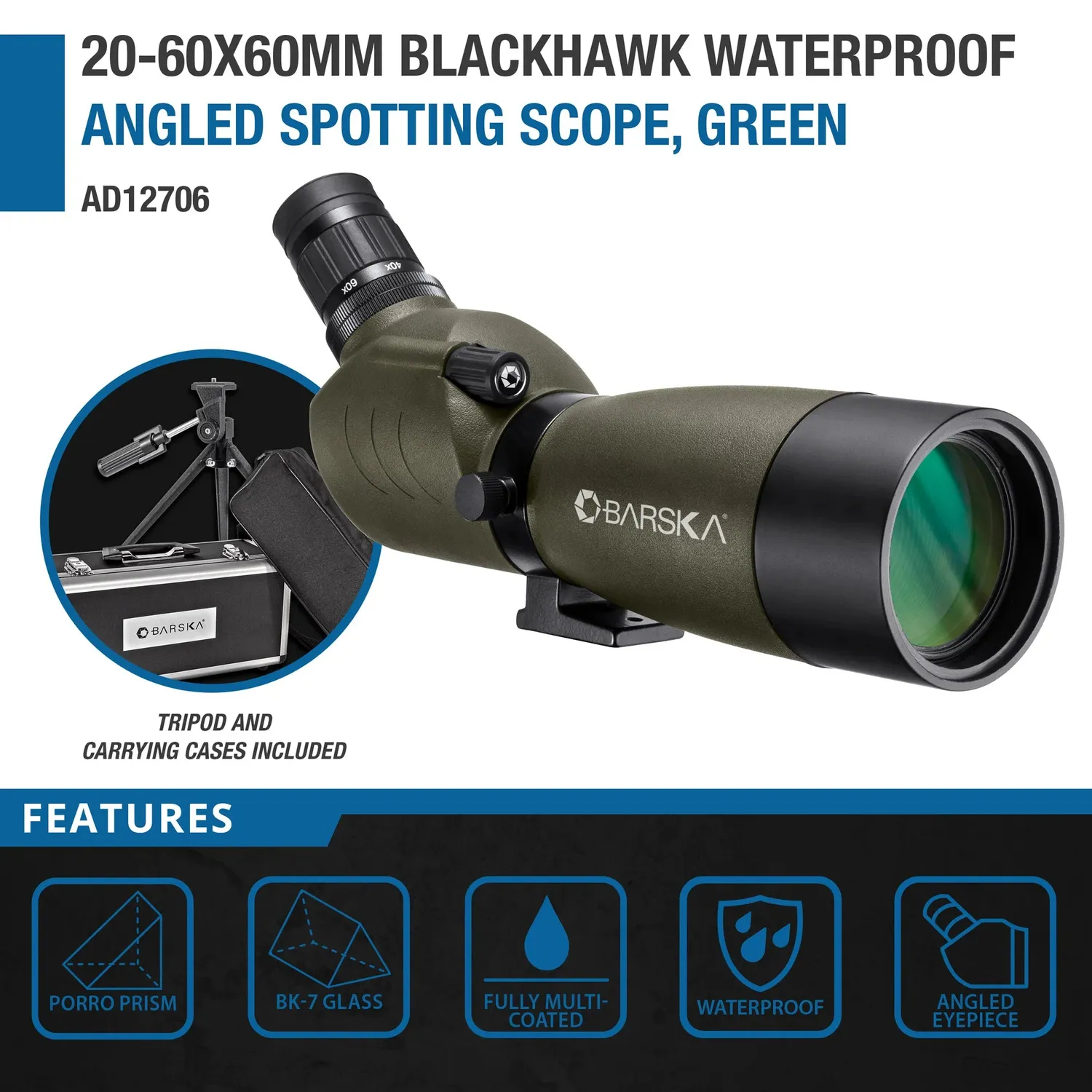 Barska Blackhawk 20-60x60 spotting scope groen angled